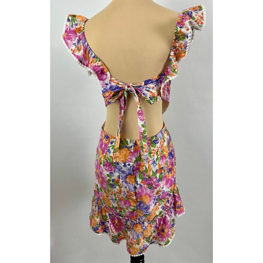 Hello Molly Floral Ruffle Mini Dress Backless Coquette Festival Boho Size 8 - Picture 10 of 16